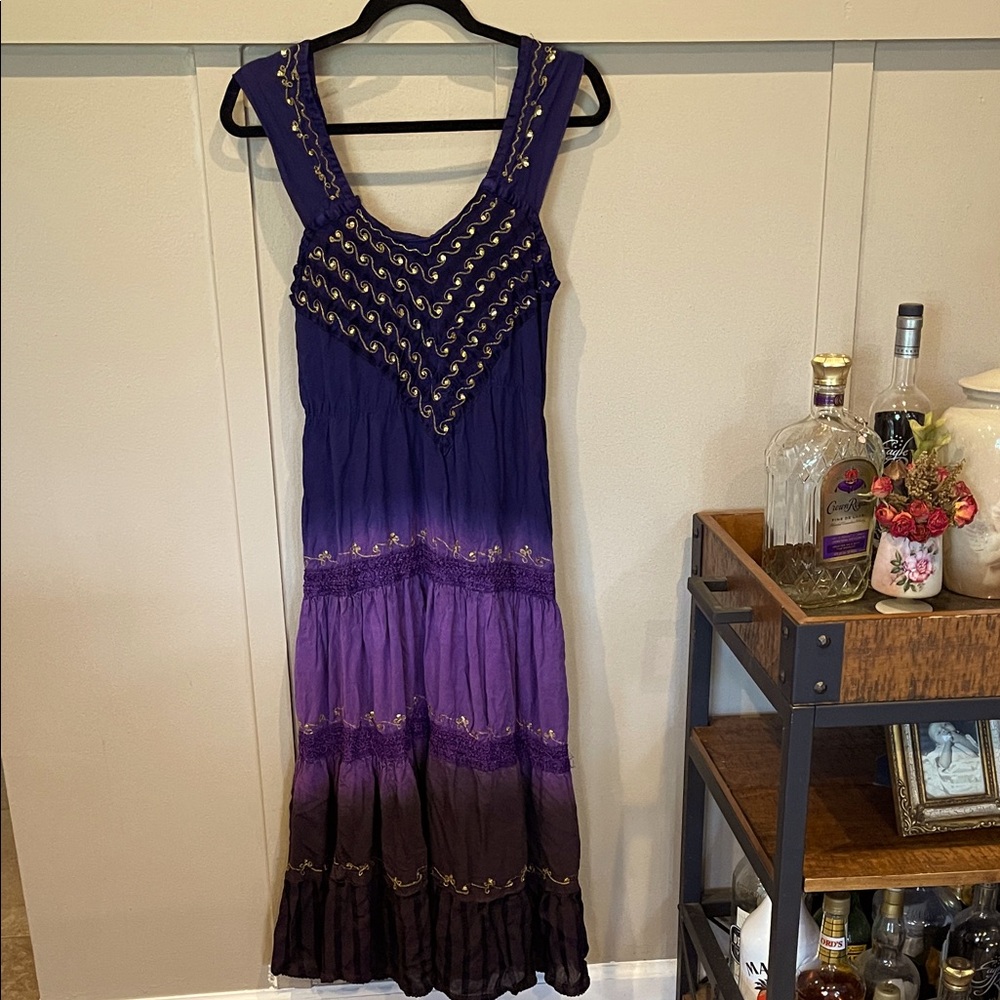 Fashion Terminal vintage boho Gypsy tie dye mid length dress